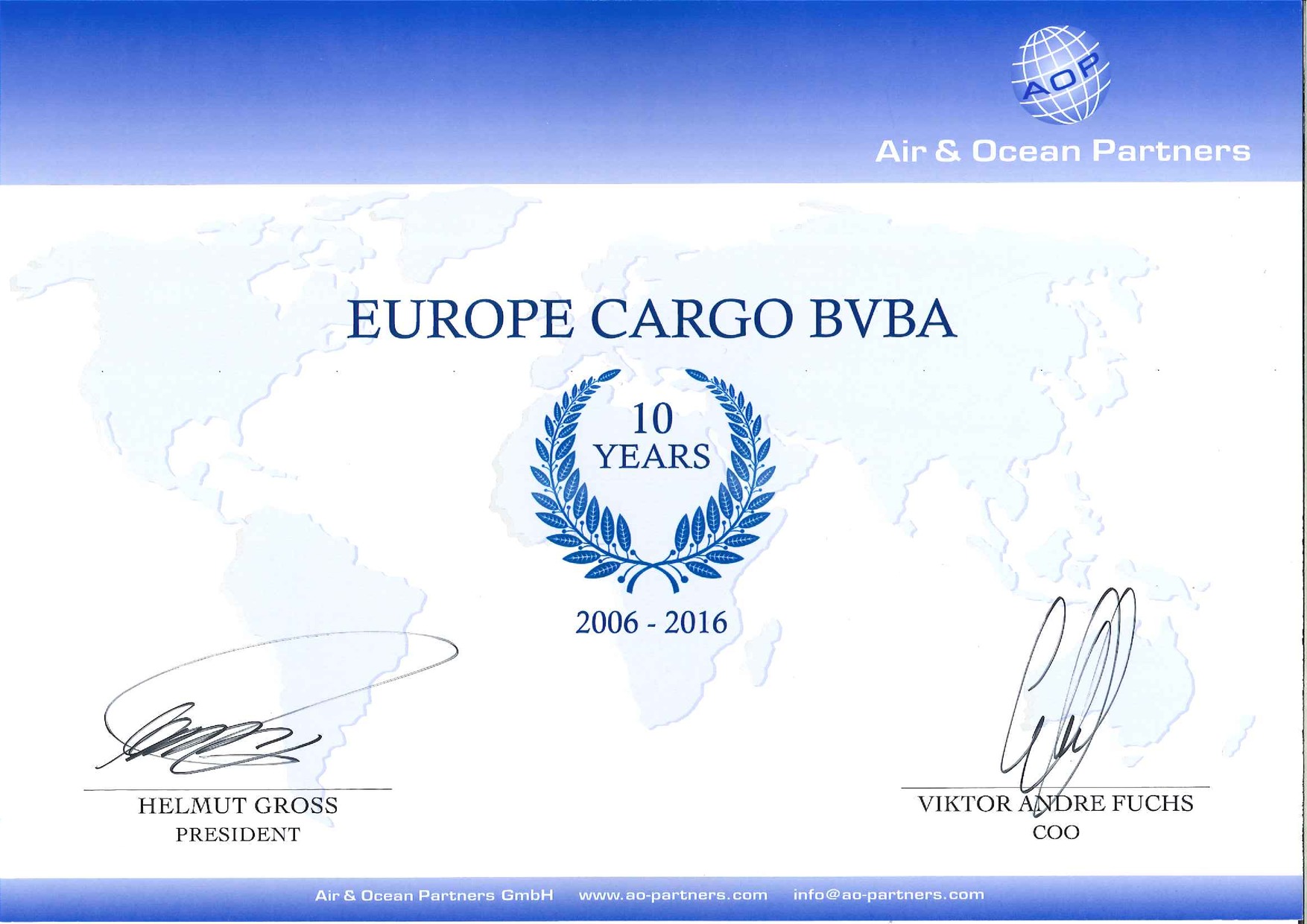 Europe Cargo already 10 Years Member of AOP